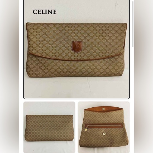 Auth CELINE Macadam Clutch Bag PVC Leather Beige 💝 - Picture 1 of 4
